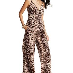 INC. Leopard Wide Leg Adjustable Strap Jumpsuit